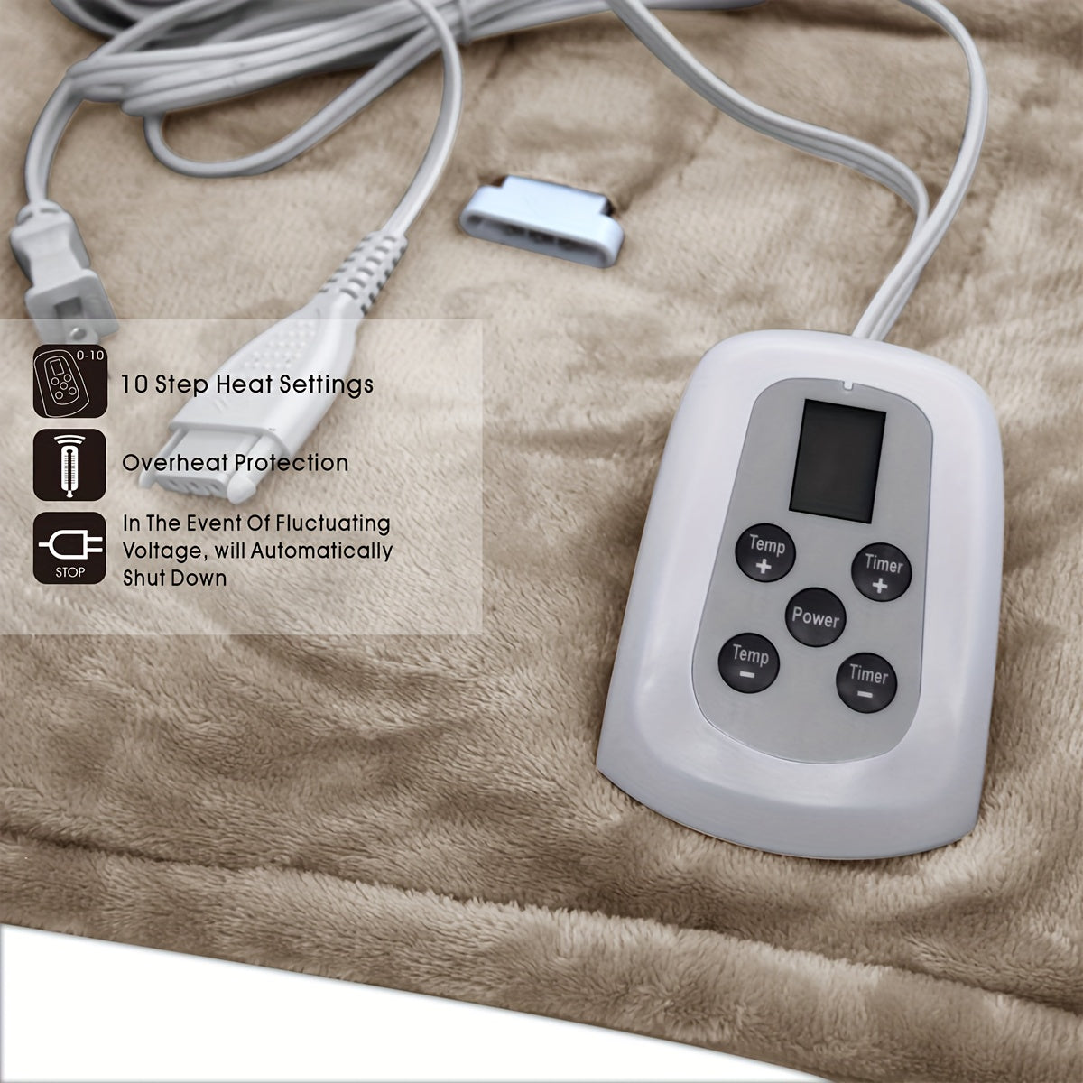 Flannel Heated Blanket with Listed 10 Heat Levels and 10-Hour Auto-Off, Electric Blanket in Four Sizes and Colors for Cozy Indoor Bedroom Comfort