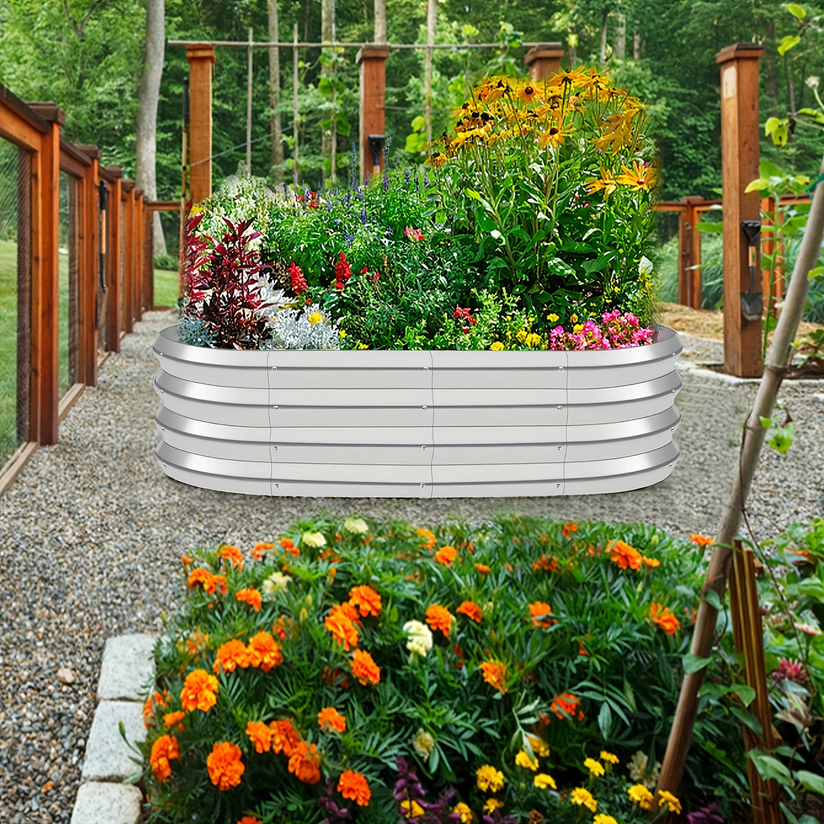 1/2pcs Galvanized Raised Beds for Outdoor, Oval Raised Garden Bed, Planter Raised Boxes with Open-Ended Base, Large Metal Raised Planter Beds for Vegetables, Flowers, Tool-Free Assembly