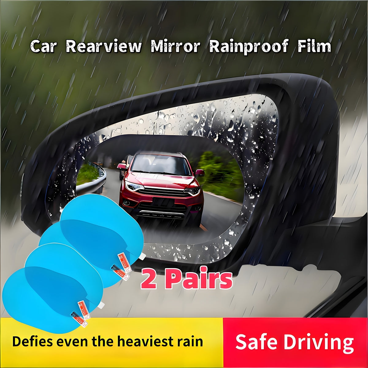 Car Mirror Anti Fog Film for Compatible Vehicle Mirror Surfaces, Four-Piece Two-Pair Set with Hydrophobic Coating Reference for Everyday Mirror Care