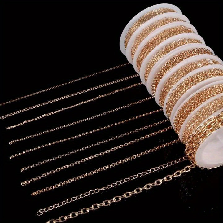 304 Stainless Steel Chain Rolls Set of 10, Golden or Silvery DIY Jewelry Making Supplies for Handmade Accessories and Decorative Home Craft Projects