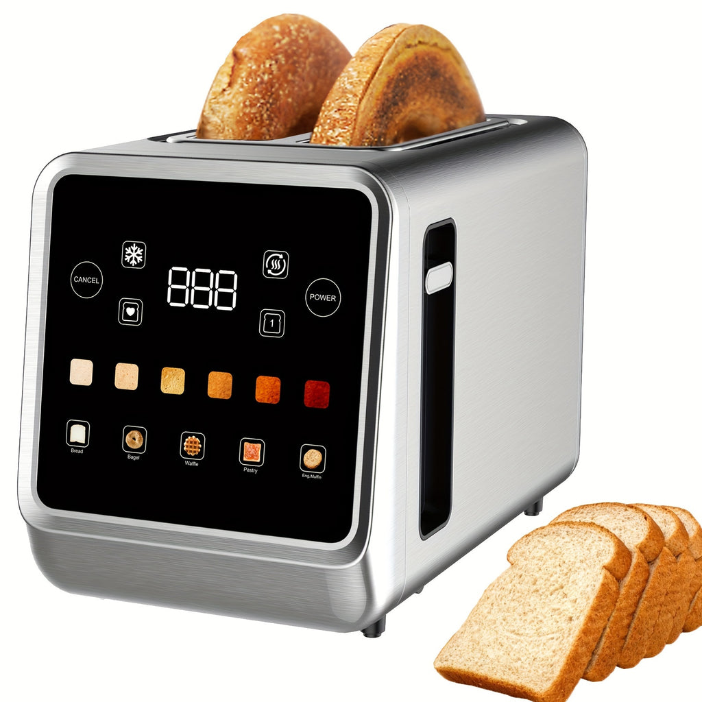 Seven-Shade Touchscreen Two-Slice Toaster with Listed Five Bread Selections, 1.5-Inch Slots, Bagel, Defrost, Cancel and Reheat Functions, Stainless Steel Options