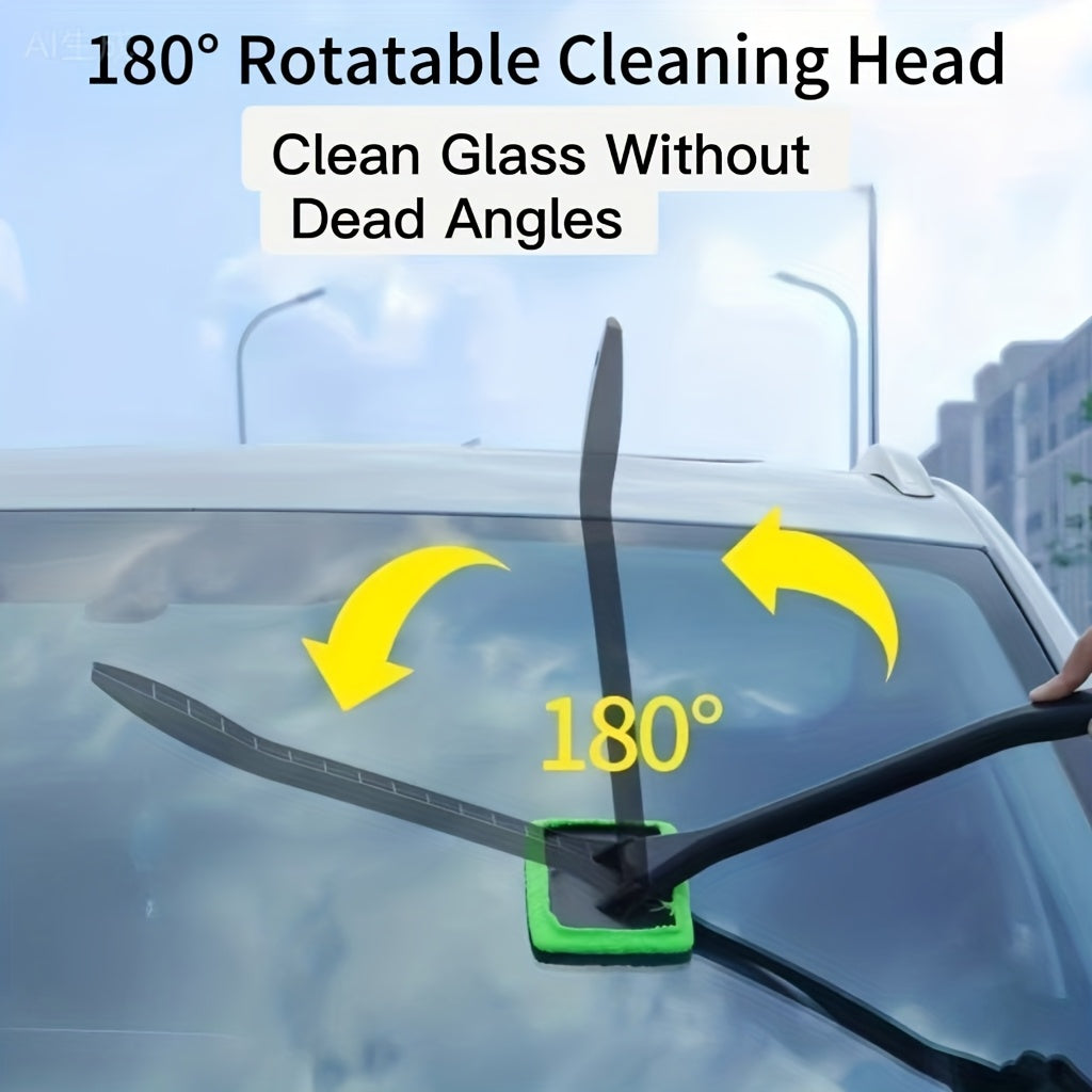 Windshield Cleaning Tool with Replaceable Heads, 2-in-1 Car Window Brush for Fog Wiping and Dust Removal, Manual Auto Glass Care in 2pcs Option