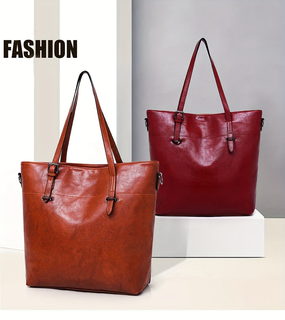 Retro PU Handbag Set for Women, Listed Four-Piece Tote, Crossbody, Shoulder Bag and Wallet Collection in Brown Plus, Black Plus or Blue for Shopping and Date Nights