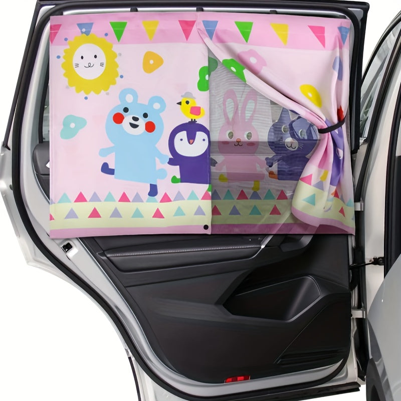 Magnetic Car Window Sunshade with Double-Layer Curtain Design, Side-Window Shade in Blue, Bear, Dinosaur or Unicorn Selections for Vehicle Travel Setups