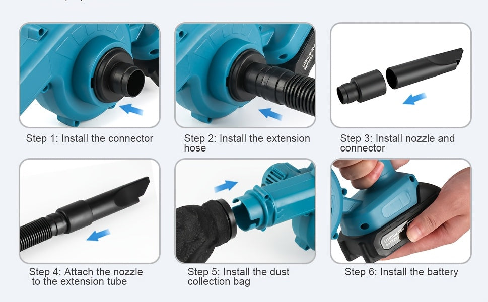 Handheld Leaf Blower and Vacuum 2-in-1 Cordless Cleanup Tool, Listed 21V Blue Model with One- or Two-Battery Kit Options for Yard Leaves and Surface Dust