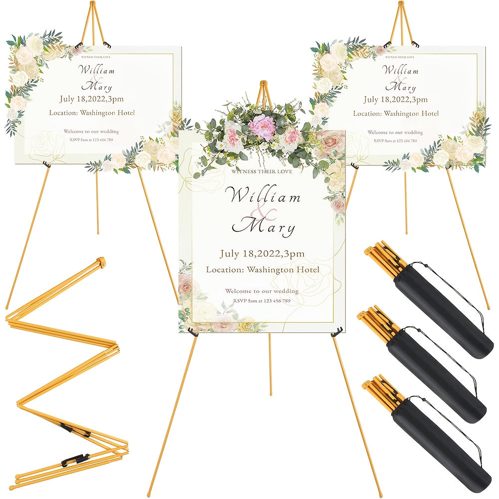 Display Easel Stand for Wedding Signs, Posters and Presentations, Folding Metal Tripod with 63-Inch Maximum Height, Adjustable Clips and Multi-Pack Options