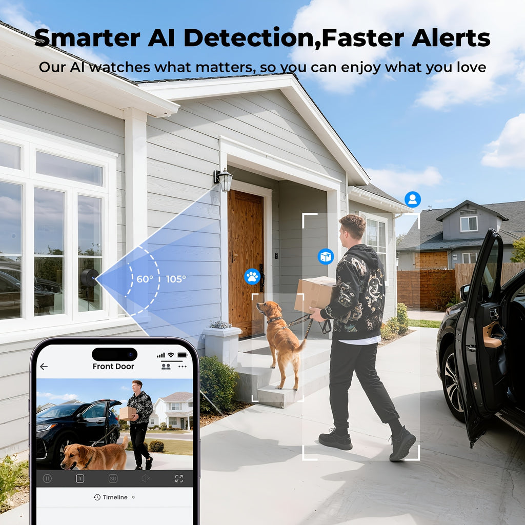 Dual-Band WiFi Window Camera by WESECUU with 2K Imaging, Color Night Vision, Person and Motion Alerts, Two-Way Audio and Premium Black Stand Option
