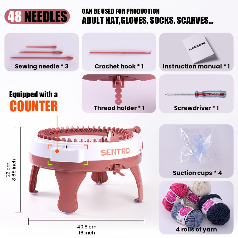 40 or 48 Needle Knitting Machine for DIY Yarn Crafts, Hat and Scarf Projects, Home Handicraft Practice and Handmade Gift Ideas for Knitting Enthusiasts