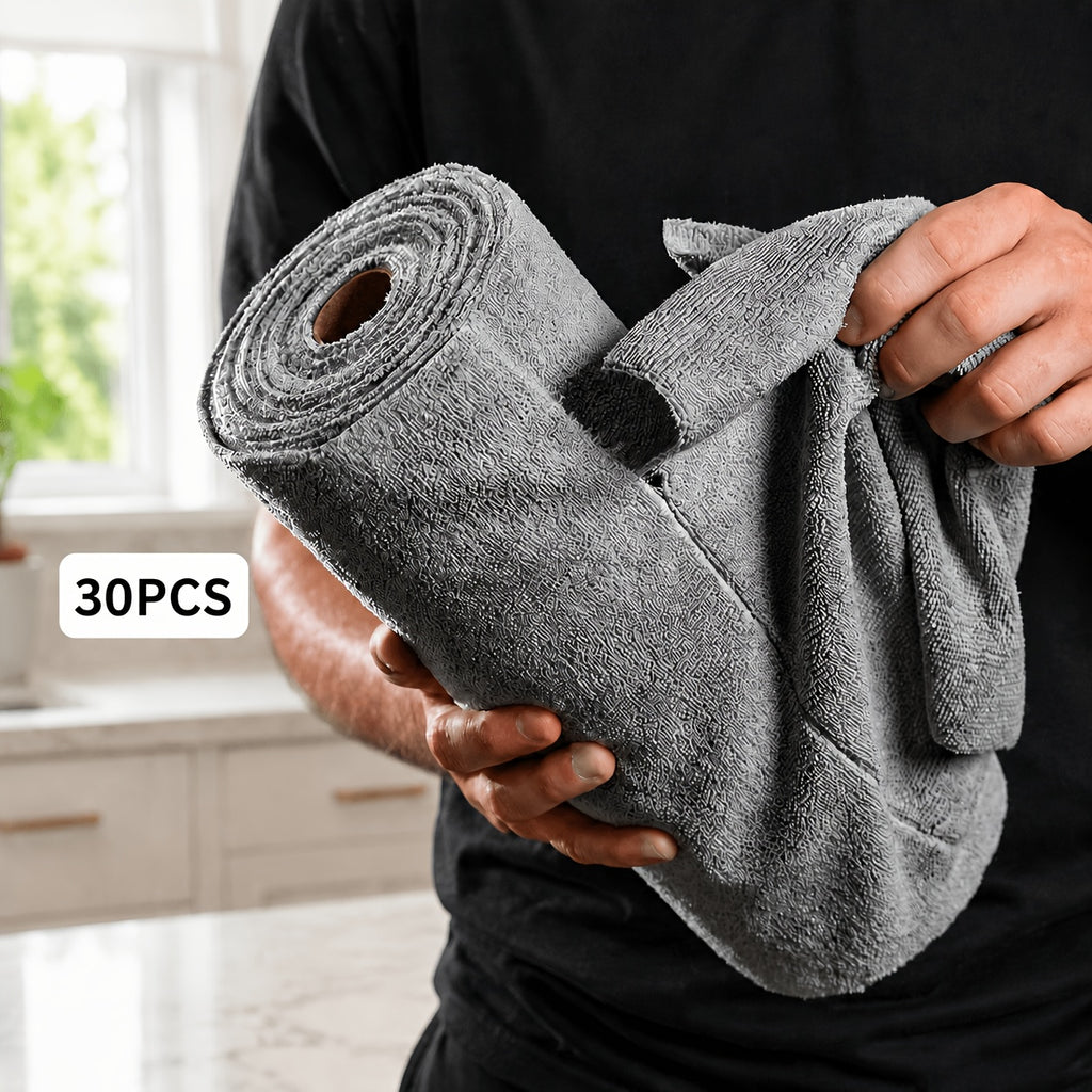 Reusable Cleaning Cloth Roll with 30 Listed Wipes, Microfiber Towel Format in Pink, Light Green or Blue for Household Kitchen, Car and RV Cleaning Tasks