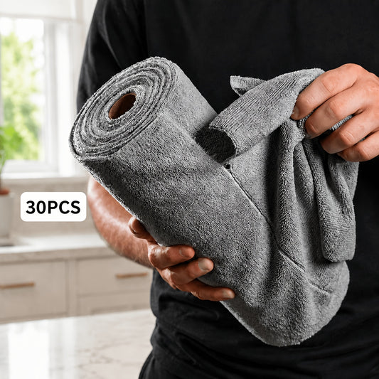 Reusable Cleaning Cloth Roll with 30 Listed Wipes, Microfiber Towel Format in Pink, Light Green or Blue for Household Kitchen, Car and RV Cleaning Tasks