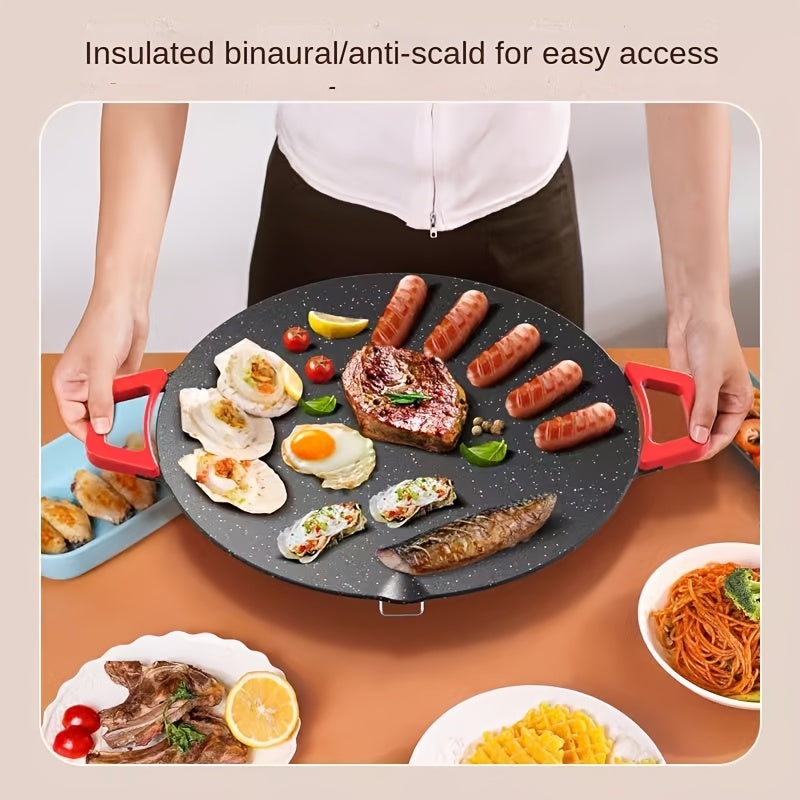 Electric Baking Pan by Aoran with Red Handle, Five Adjustable Heat Settings and Nonstick Surface, 18.11 or 19.55 Inch Total Length for Indoor Cooking