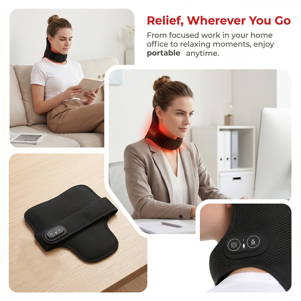 Heated Neck Massage Wrap with Three Temperature Levels, Black 2-in-1 Electric Heat and Vibration Accessory for Adult Home and Office Wind-Down Routines
