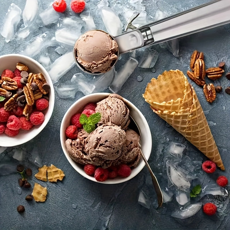 Ice Cream and Fruit Scoop in Stainless Steel, One-Piece Dual-Purpose Manual Serving Utensil for Dessert Bowls, Fruit Preparation and Home Entertaining