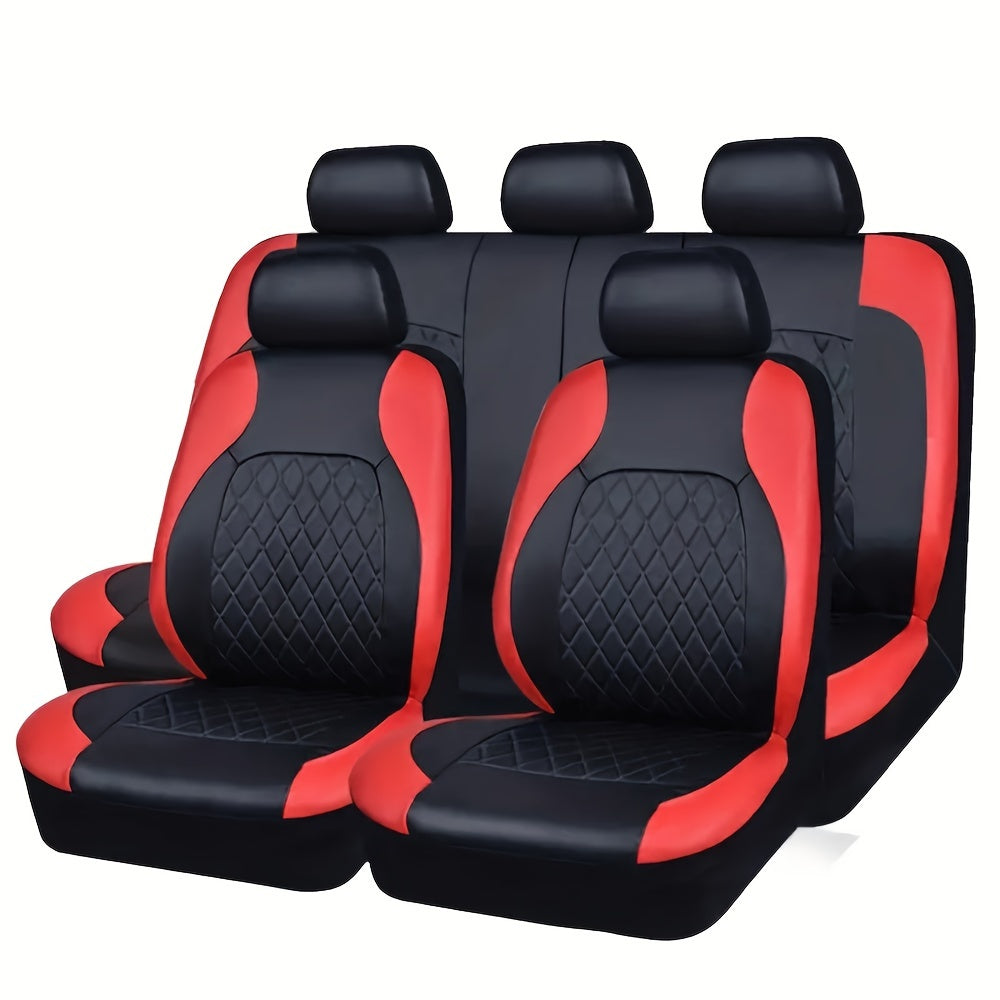 Faux Leather Car Seat Covers Full Set for Five Seats, Front Seat and Rear Bench Coverage with Split-Seat Compatibility and Multiple Color Options