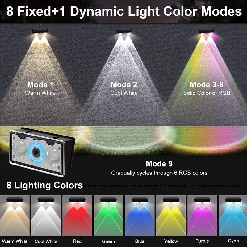 Solar Fence Accent Lights with Nine Lighting Modes, Listed 12-Light Set and Colorful Mode-24LEDs Option for Outdoor Walls, Railings, Patios and Deck Decor