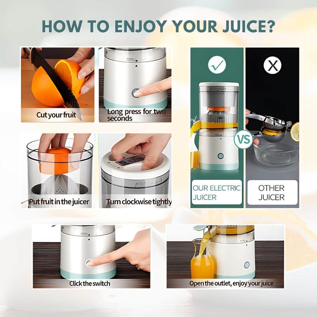 USB Rechargeable Electric Citrus Juicer, Portable Automatic Juicer for Oranges, Lemons, Grapefruits and Kiwi, Cordless Kitchen Gadget with 2 Cleaning Brushes for Fresh Juice at Home, Office and Travel