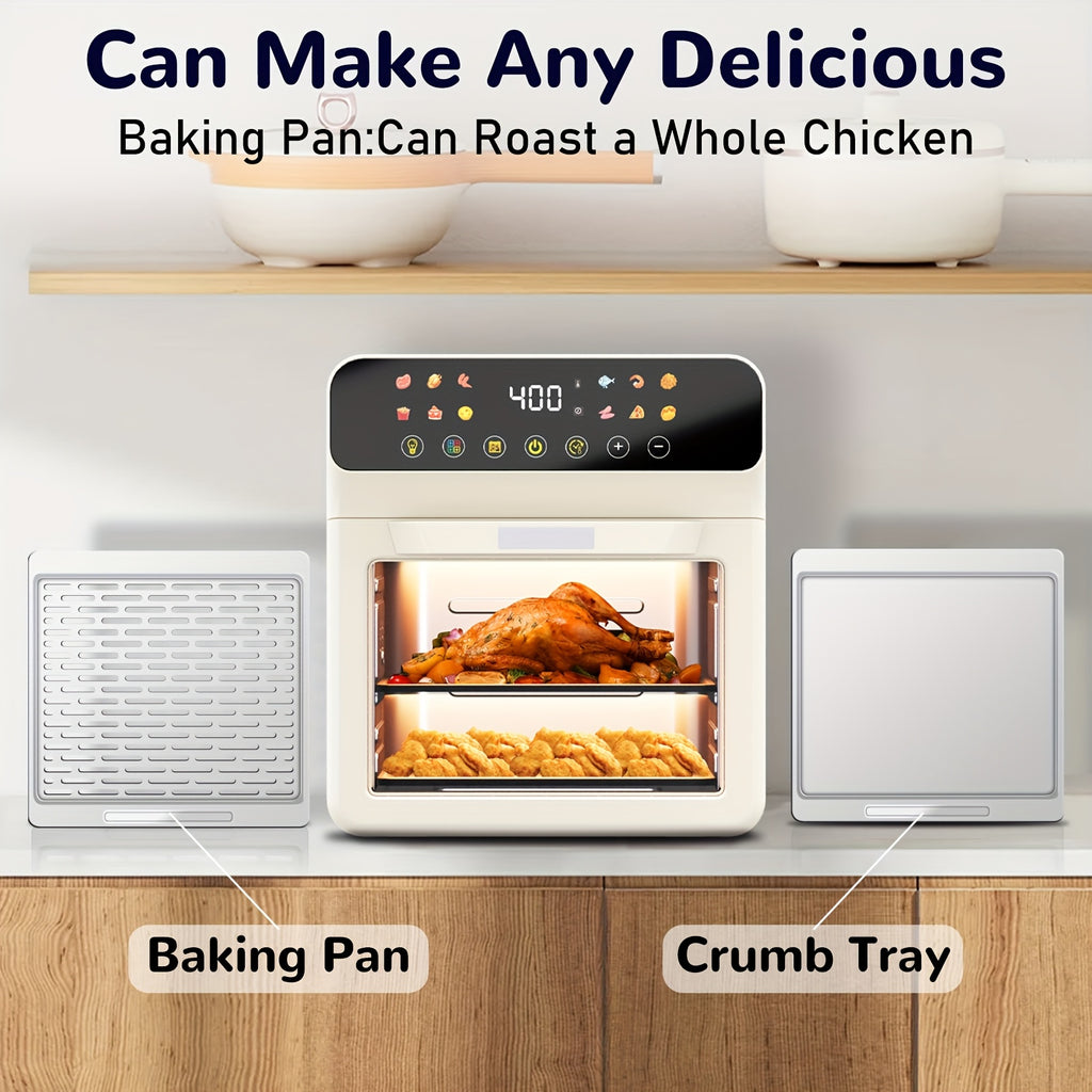 Air Fryer Oven with Listed 12-Quart Capacity, 12 One-Touch Presets, Viewing Window, Interior Light and Two Baking Pans in White or Black for Home Cooking