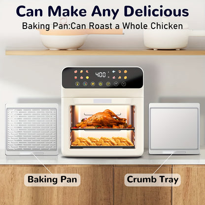 Air Fryer Oven with Listed 12-Quart Capacity, 12 One-Touch Presets, Viewing Window, Interior Light and Two Baking Pans in White or Black for Home Cooking