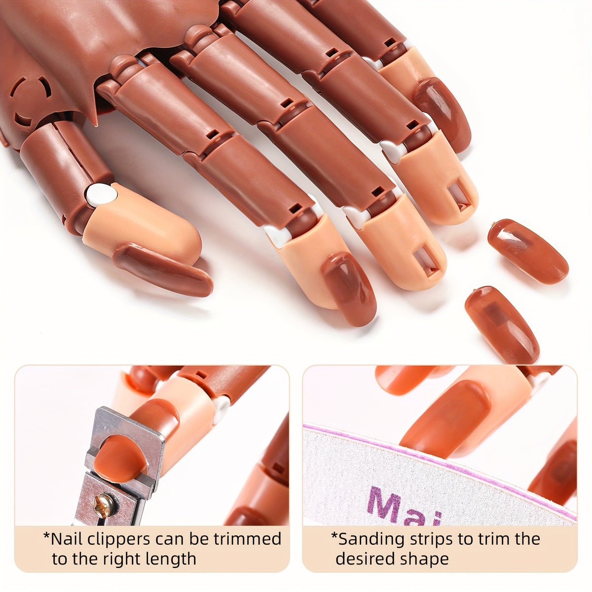 Flexible Nail Practice Hand for Acrylic Nail Training, Pink Hand Mold or Hand Model Set Options with Source-Listed Glue and Over-300g Weight Wording