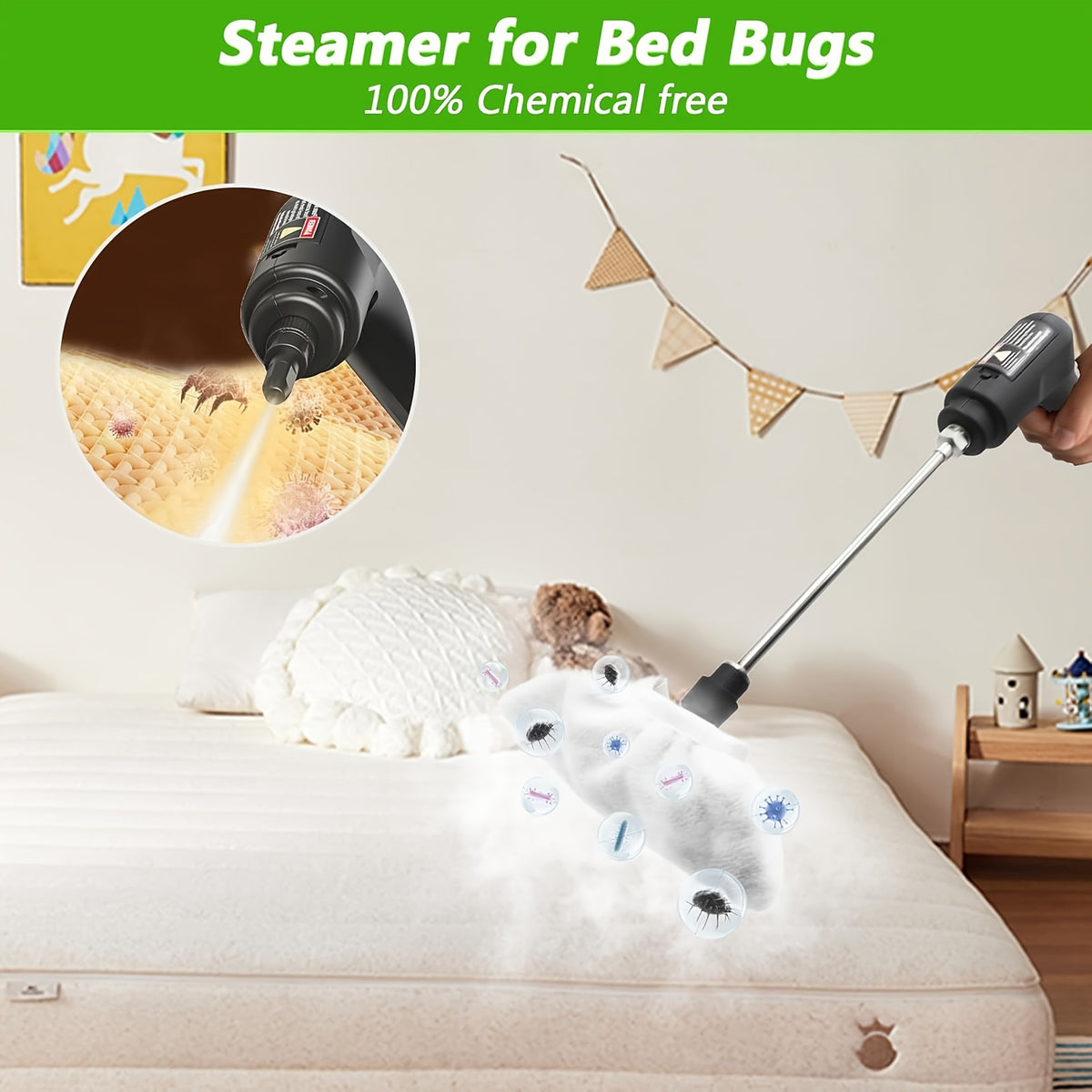Handheld Steam Cleaner with Listed 1500W Power and 54.1oz Water Tank, Three-Level Handle Control Wording and Red, White or Green Options for Compatible Home Surfaces