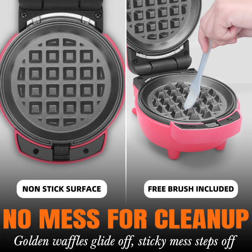 4-in-1 Mini Waffle and Pancake Maker with Removable Plates, Listed Donut and Heart-Shape Functions, Recipe Included, Graphite, Red or Blue for Home Breakfasts
