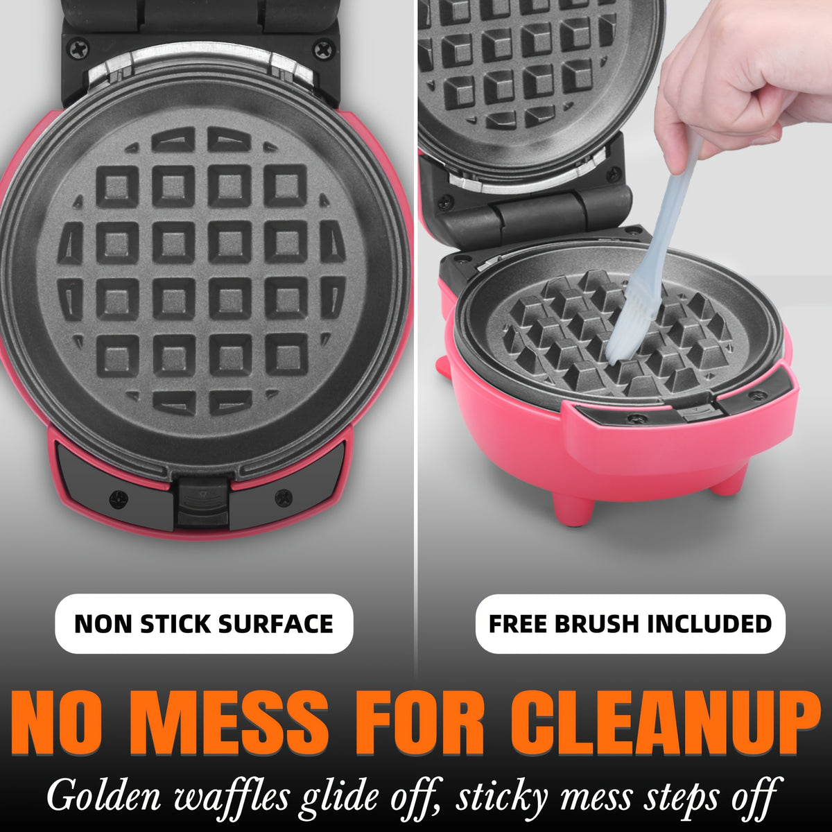 4-in-1 Mini Waffle and Pancake Maker with Removable Plates, Listed Donut and Heart-Shape Functions, Recipe Included, Graphite, Red or Blue for Home Breakfasts