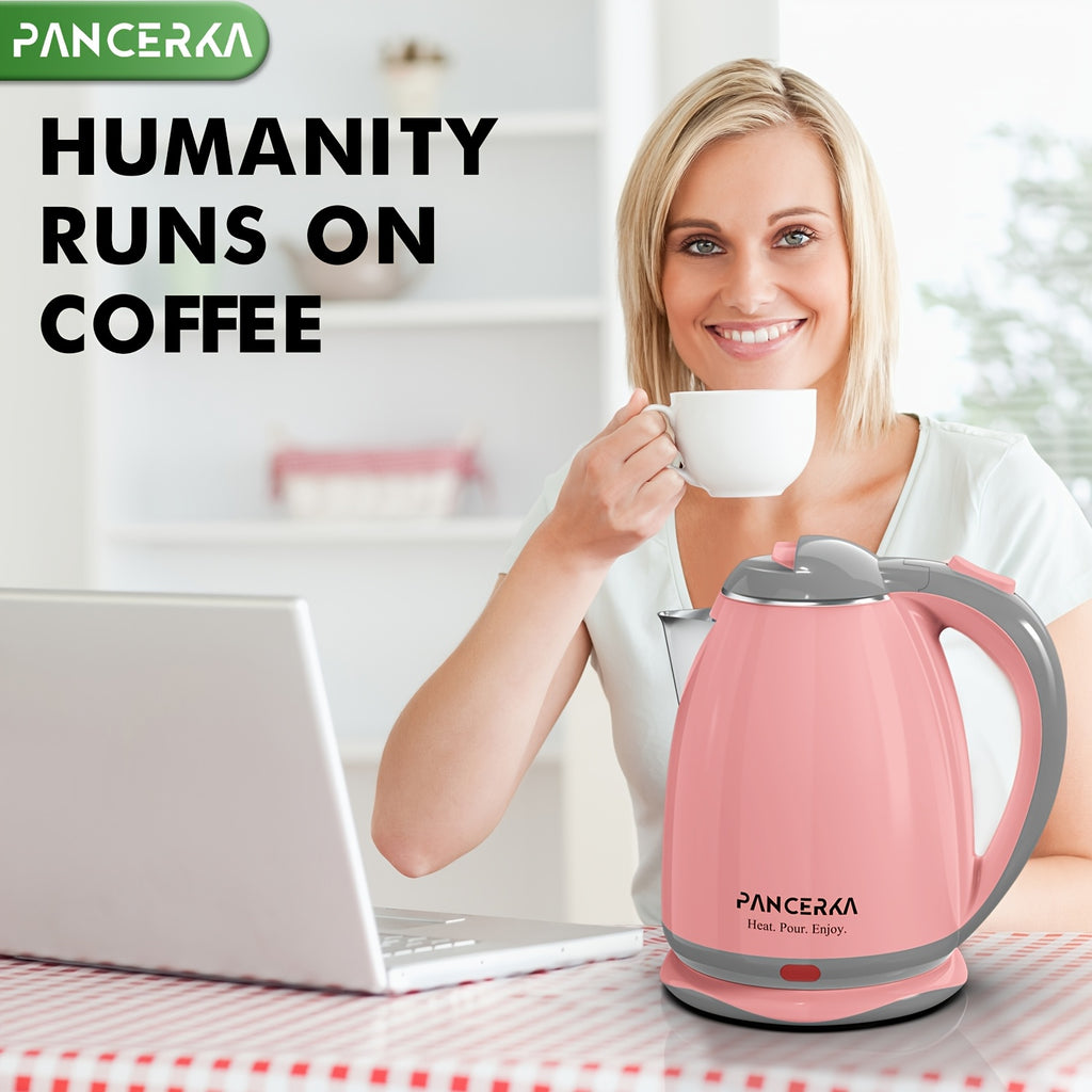 Pink or White Electric Tea Kettle by PANCERKA with Listed 1.8-Liter Capacity, Stainless Steel Material and Automatic Shutoff for Countertop Hot-Water Preparation