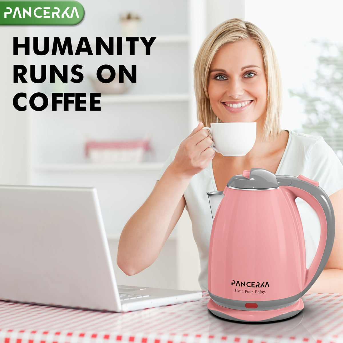 Pink or White Electric Tea Kettle by PANCERKA with Listed 1.8-Liter Capacity, Stainless Steel Material and Automatic Shutoff for Countertop Hot-Water Preparation