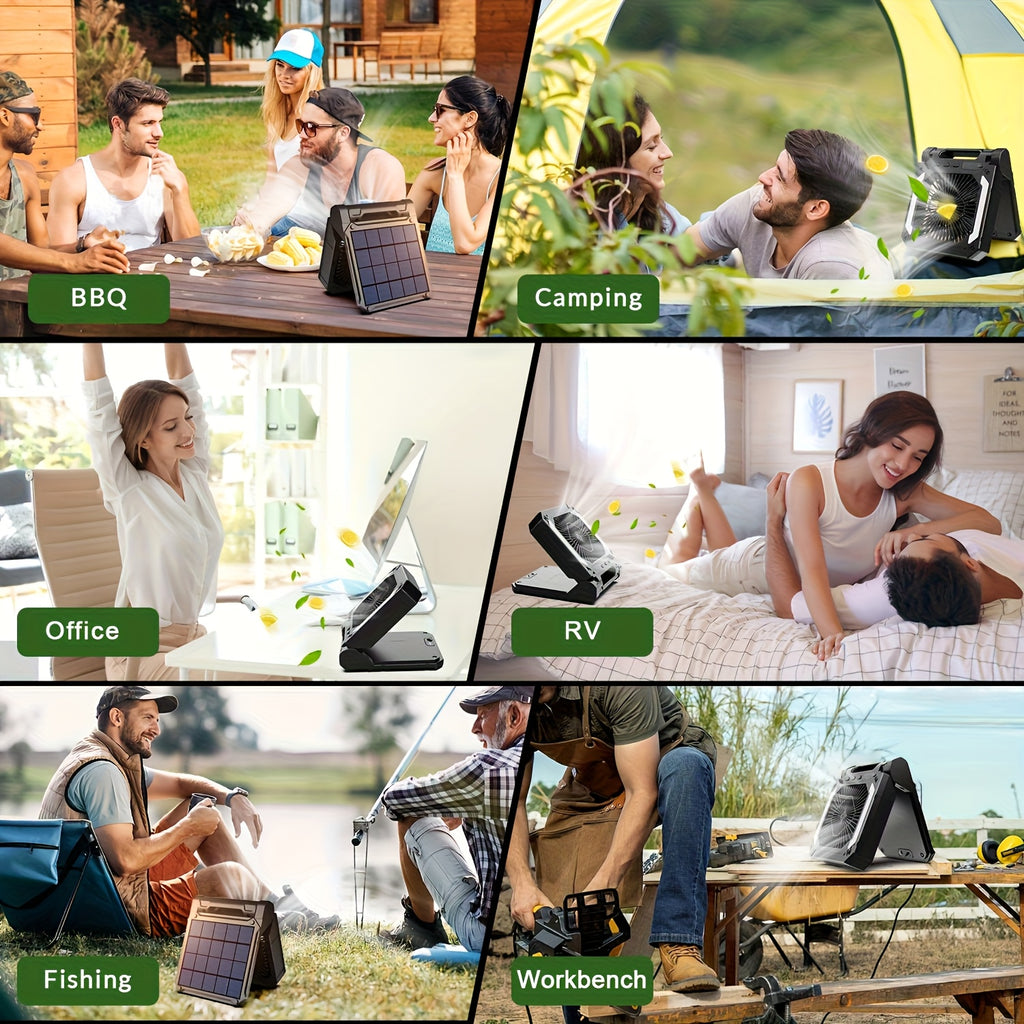 Six-Speed Camping Fan with Light and Digital Display, Listed 10000mAh Rechargeable Battery and 120° Oscillation for Tent Airflow in Orange, Black or Green