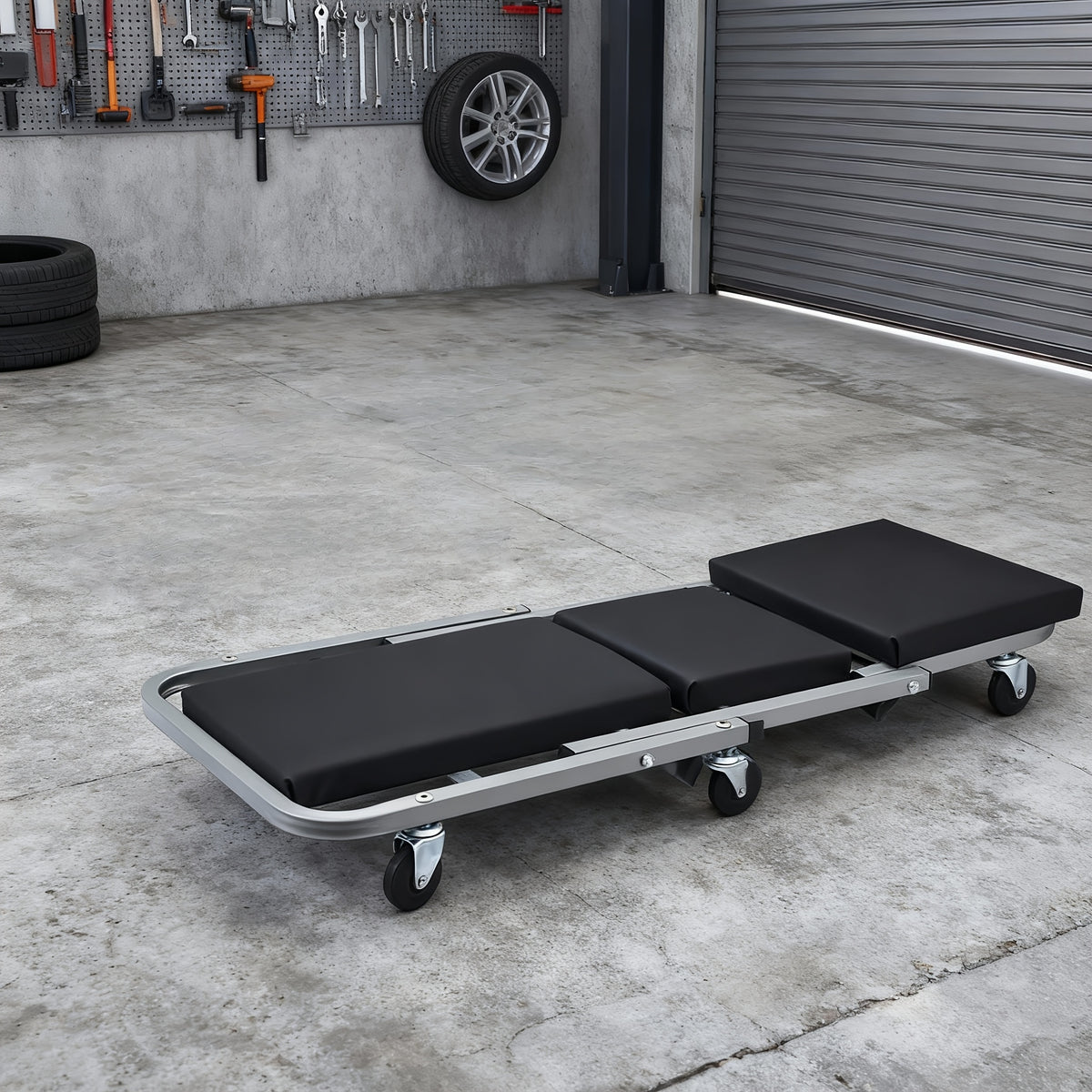 Wheeled Mechanic Creeper and Sliding Stool Options in Red or Grey, Foldable 3-in-1 Crawler or Non-Foldable Model for Garage Work Planning