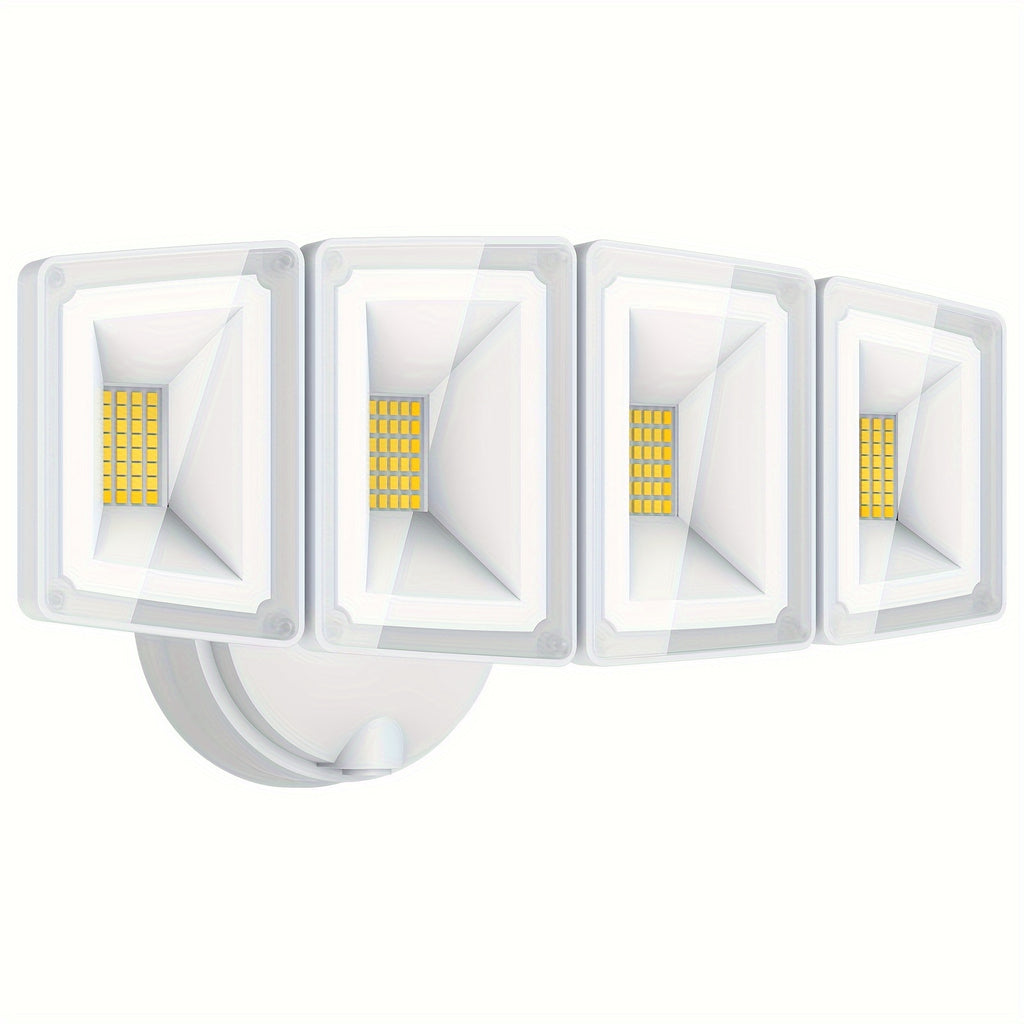 Hardwired LED Security Floodlight by USTELLAR, 100W 10000lm 5000K White Four-Head Outdoor Light with Adjustable Heads and Wall-Switch Control for Eaves and Backyards