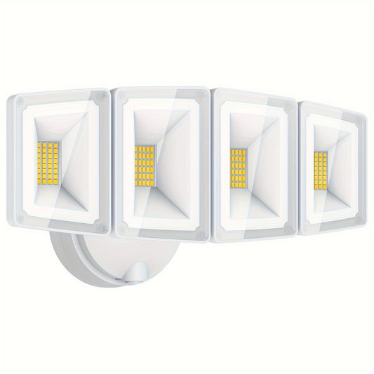 Hardwired LED Security Floodlight by USTELLAR, 100W 10000lm 5000K White Four-Head Outdoor Light with Adjustable Heads and Wall-Switch Control for Eaves and Backyards