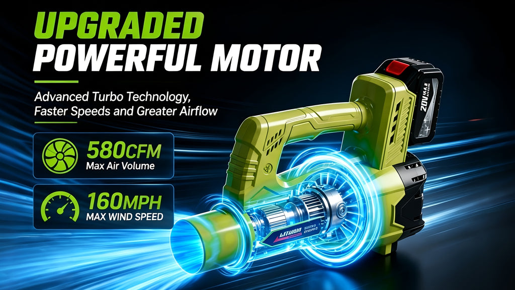 Extension Nozzle Leaf Blower with Non-Slip Handle, Green 4000mAh or Yellow 2000mAh One- and Two-Battery Options for Outdoor Leaf Cleanup and Yard Maintenance