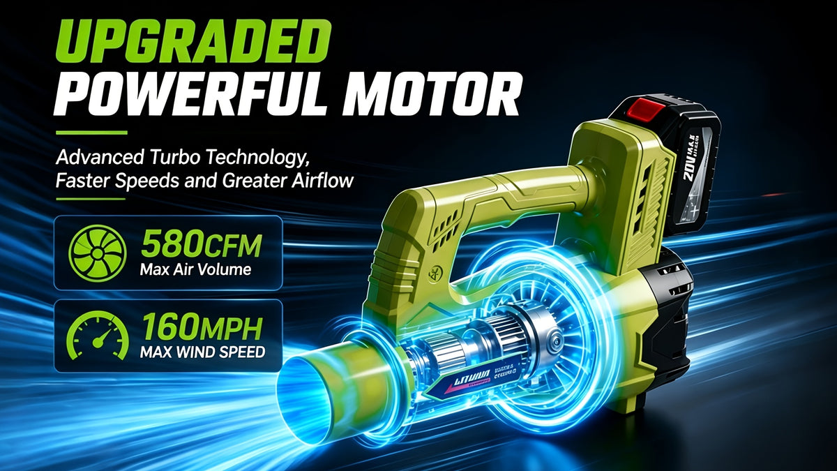 Extension Nozzle Leaf Blower with Non-Slip Handle, Green 4000mAh or Yellow 2000mAh One- and Two-Battery Options for Outdoor Leaf Cleanup and Yard Maintenance