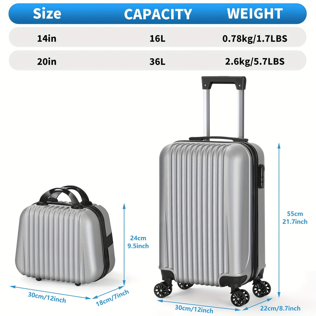 Wheeled Travel Suitcase and Luggage Set Options with Listed 20-Inch Case and Selected 14-Inch Handbag Configurations, Multiple Colors for Work Trips and Vacations