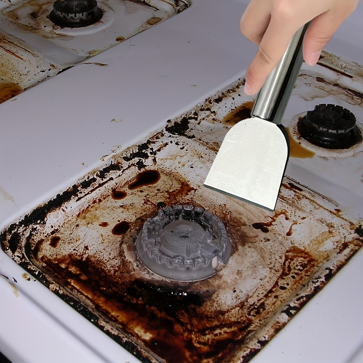 Stainless Steel Cleaning Scraper, Single Handheld Grime Removal Tool for Stubborn Residue and Grease on Compatible Household Surfaces During Routine Cleaning