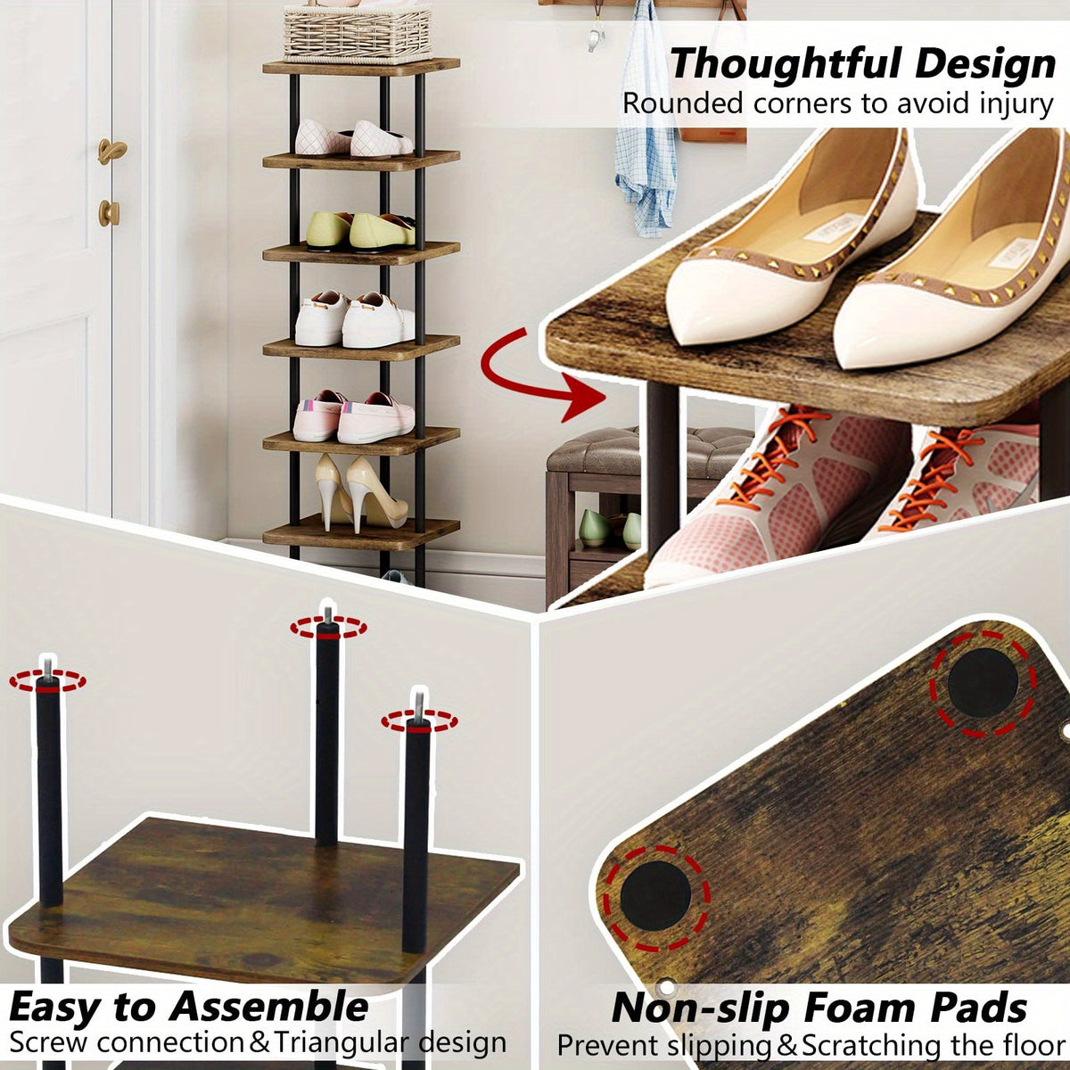 9-Tier Vertical Shoe Tower in Black with Narrow Freestanding Design and Removable-Layer Reference for Footwear Storage in Closets, Entryways and Bedrooms