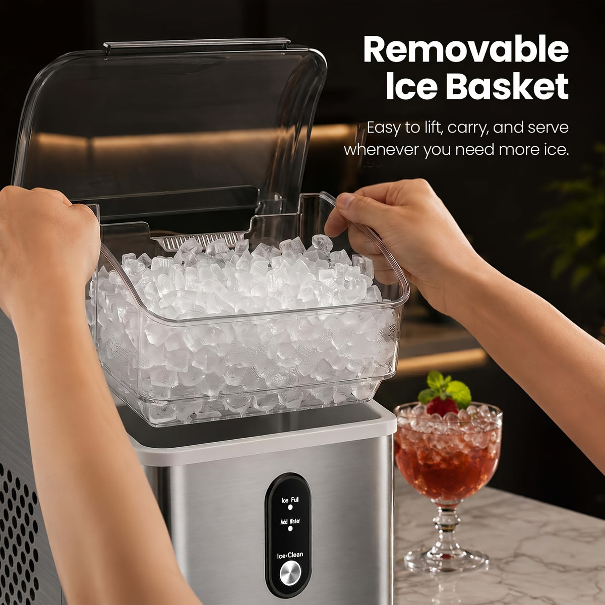 Kitchen Countertop Ice Machine with One-Click Operation and Self-Cleaning, Black Nugget or White, Black and Purple Bullet Ice Maker Options