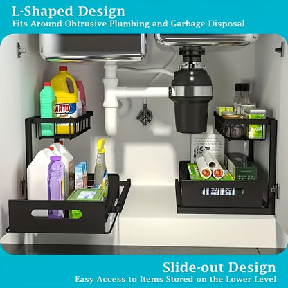 Under Sink Organizer in Black with 2-Tier Slide-Out Storage, Pull-Out Cabinet Shelf for Kitchen and Bathroom Essentials, Single or Two-Pack Options