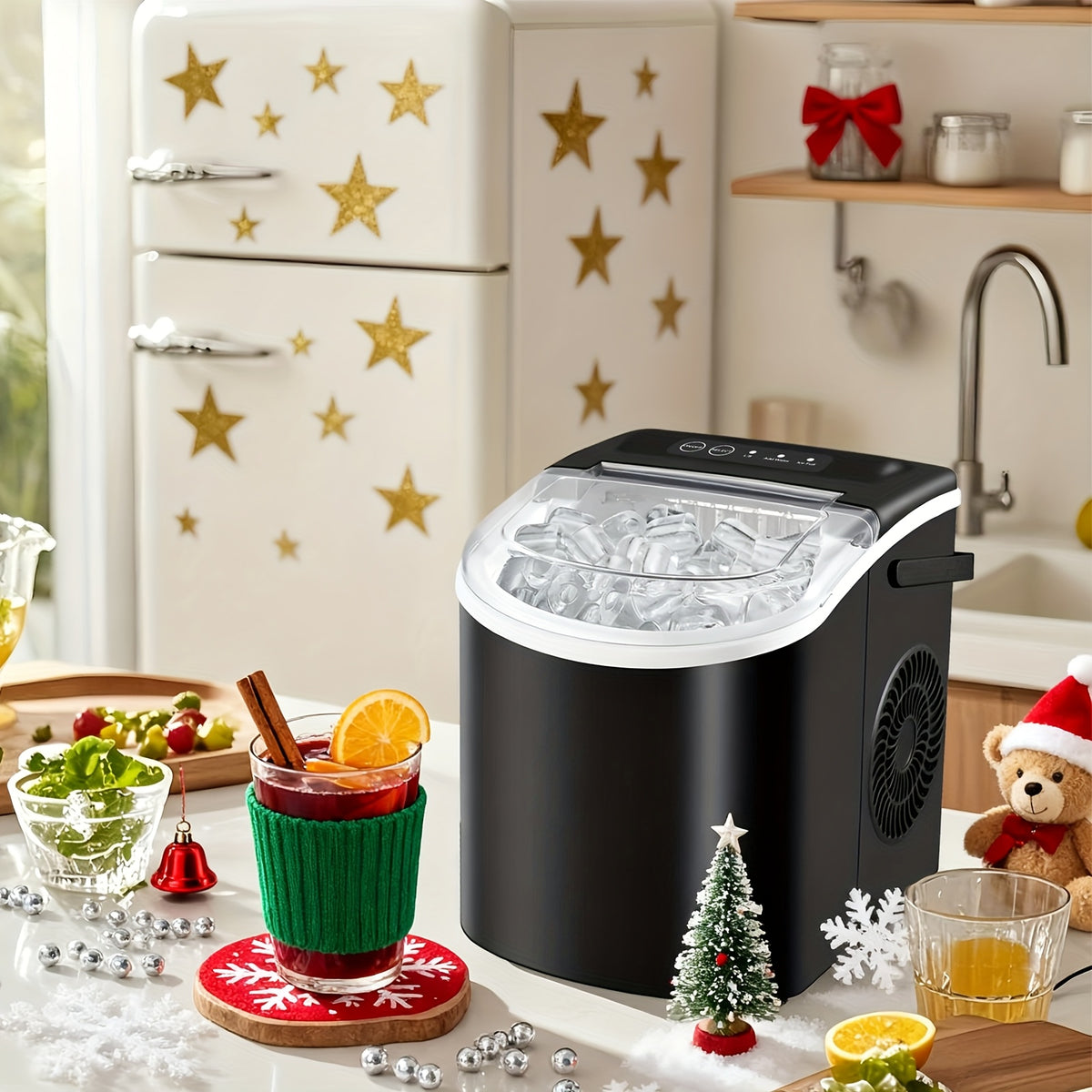 [Portable Ice Maker] Countertop Ice Maker With Handle, Produces 29 Pounds Of Ice In 24 Hours, Makes 9 Ice Cubes In 6 Minutes. Portable Ice Maker Comes With A Basket And Ice Scoop