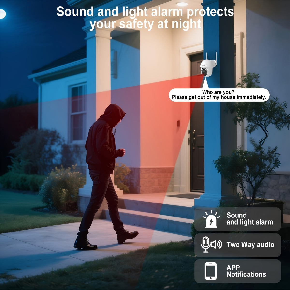 4MP Solar WiFi Security Camera with 355-Degree Pan and 90-Degree Tilt, Outdoor Battery Camera with Color Night Vision, Motion Detection and Two-Way Audio