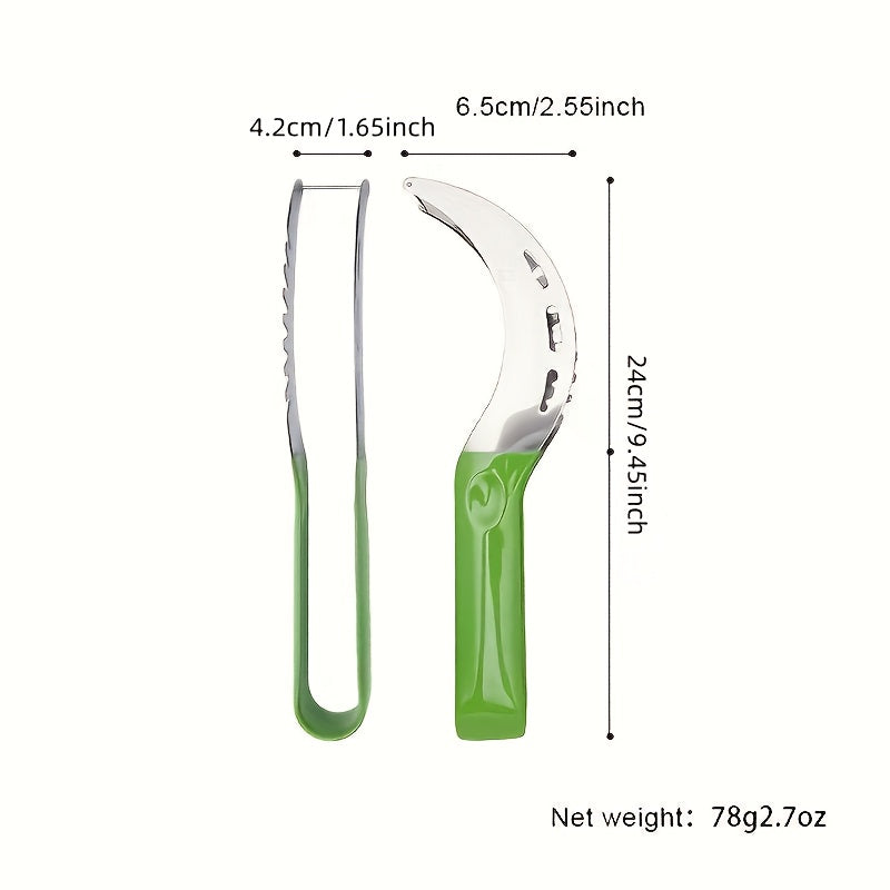 Watermelon Slicer Set for Fresh Fruit Preparation and Serving, Red and Green Tools with Listed Stainless Steel Material or Three-Piece Option with Watermelon Spoon