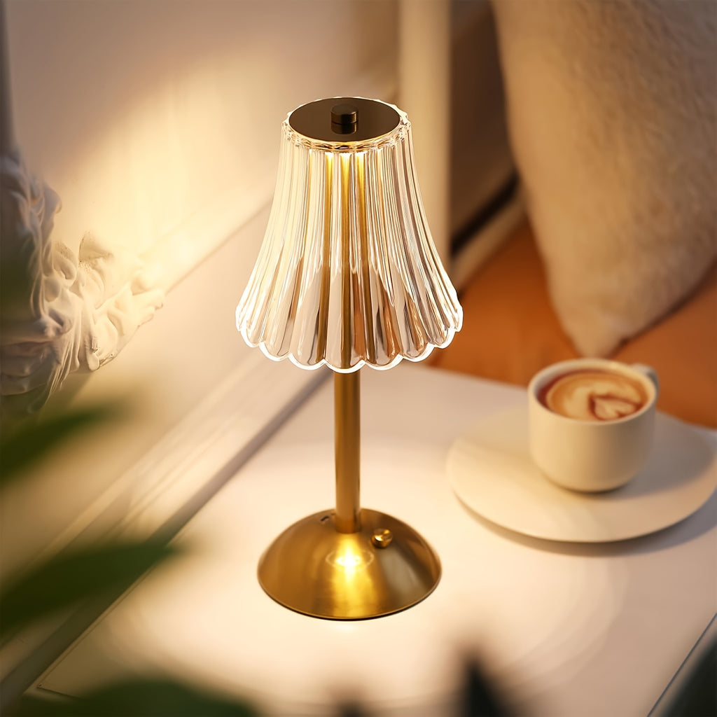 Touch Control Crystal Table Lamp with Three Light Tones, Dimmable LED Lighting, Wrought Iron Base and USB Rechargeable Battery, Single or Two-Lamp Options