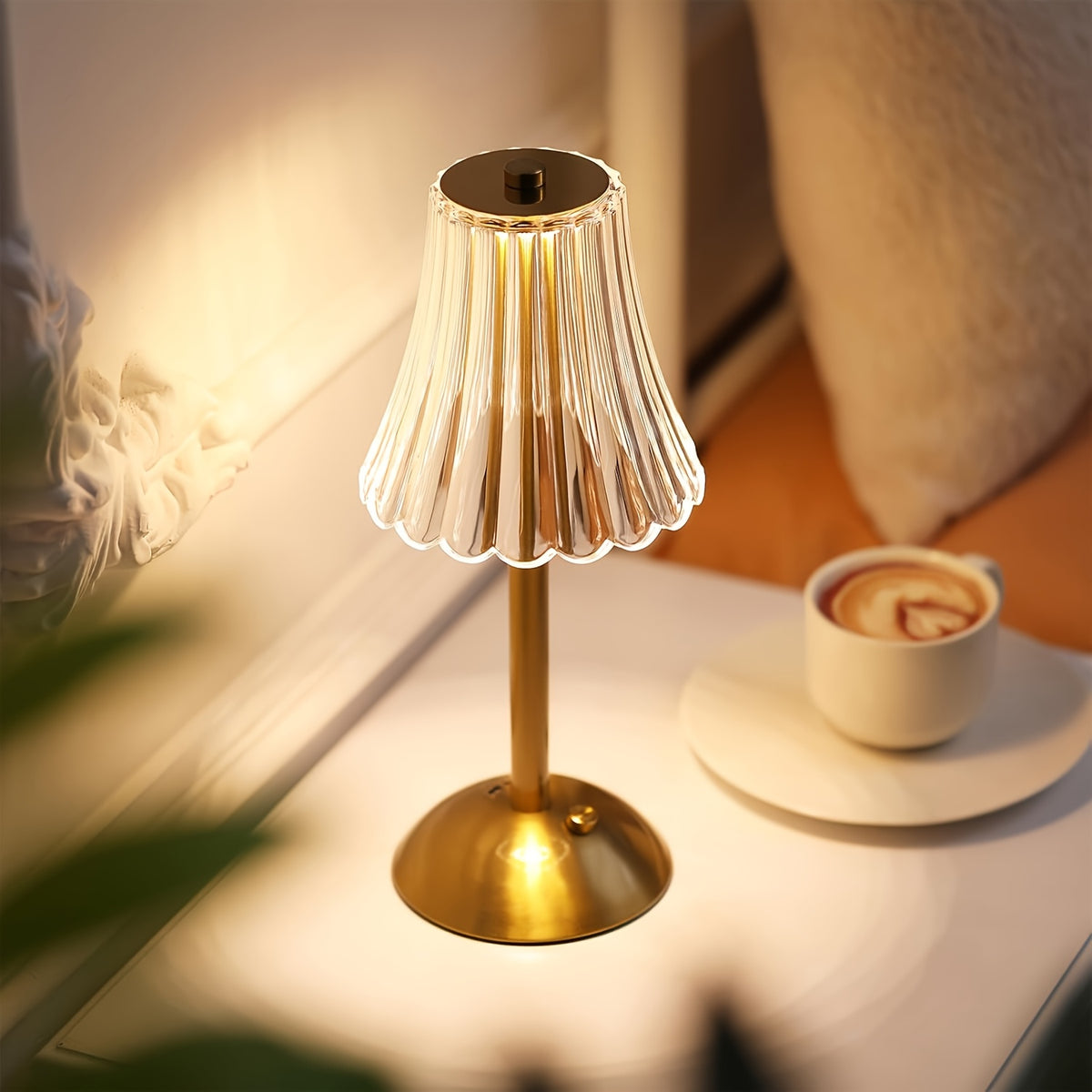 Touch Control Crystal Table Lamp with Three Light Tones, Dimmable LED Lighting, Wrought Iron Base and USB Rechargeable Battery, Single or Two-Lamp Options