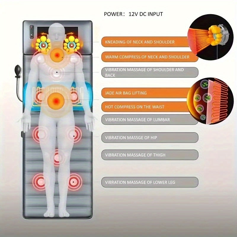 Gray Heated Massage Mat Set with Leg Massager, Velvet Material, Vibration Massage, Timer, Massage Headrest and Lumbar Mat for Home Relaxation