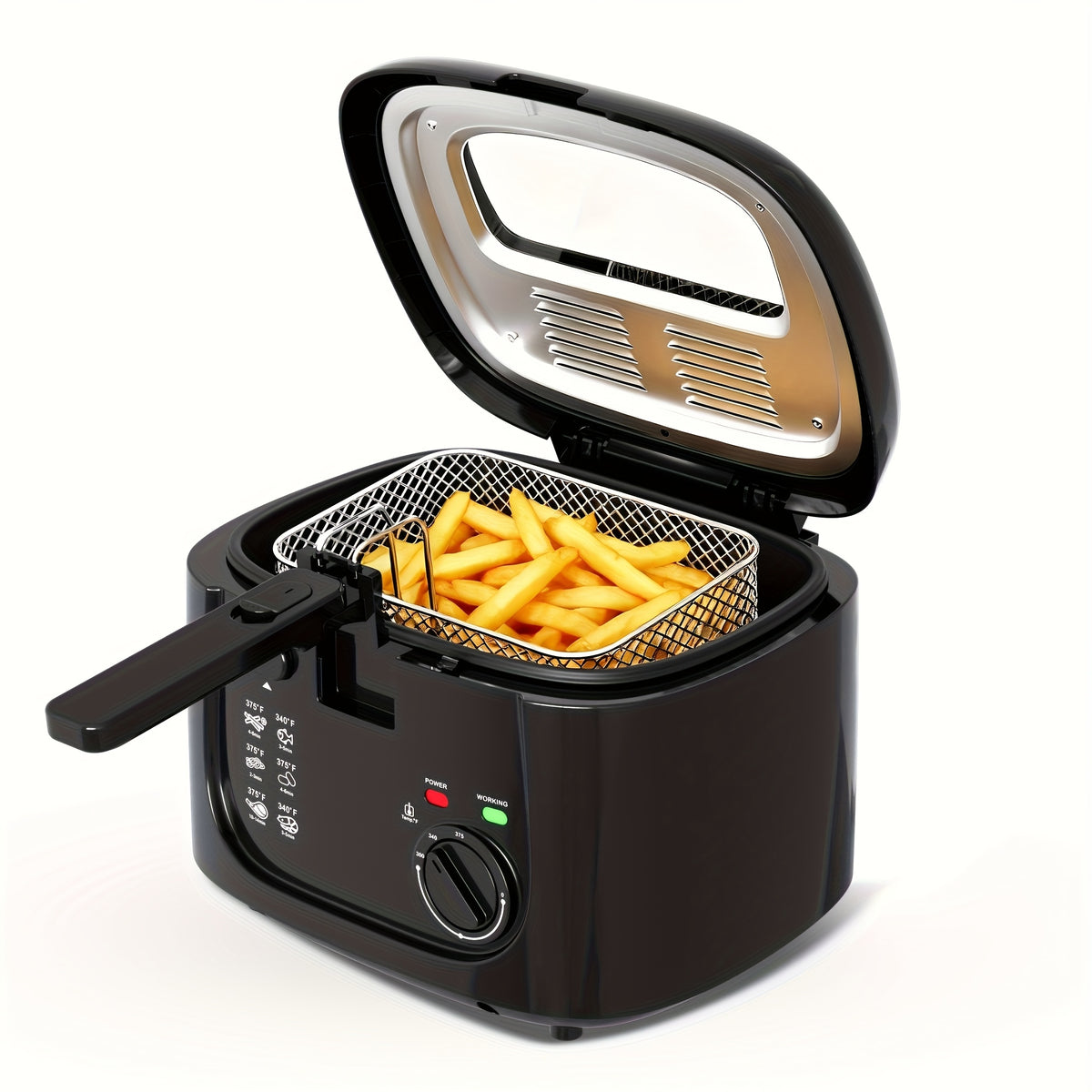 Adjustable Electric Deep Fryer with Listed 1500W Power and 84.54 Oz Capacity, Nonstick Basket, Viewing Window and Removable Lid in Black or White for Home Cooking