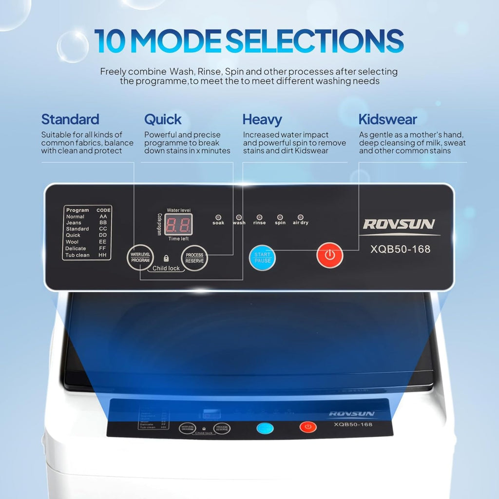 Compact Washing Machine with Drain Pump, Fully Automatic 17.8 lbs Portable Laundry Washer with Stainless Steel Tub, 110V Top Load for Apartments, Dormitories, RVs, Campers and Small Homes