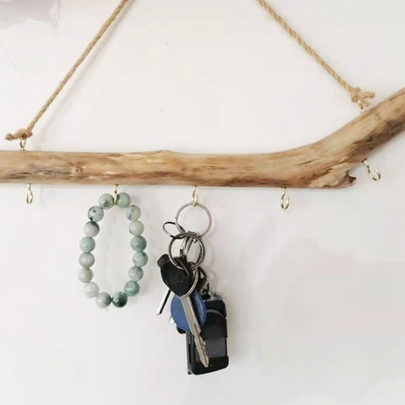 Driftwood Jewelry Wall Organizer with Five Metal Hooks, Approximately 36cm Natural Branch Necklace and Bracelet Rack for Rustic, Boho and Farmhouse Room Displays