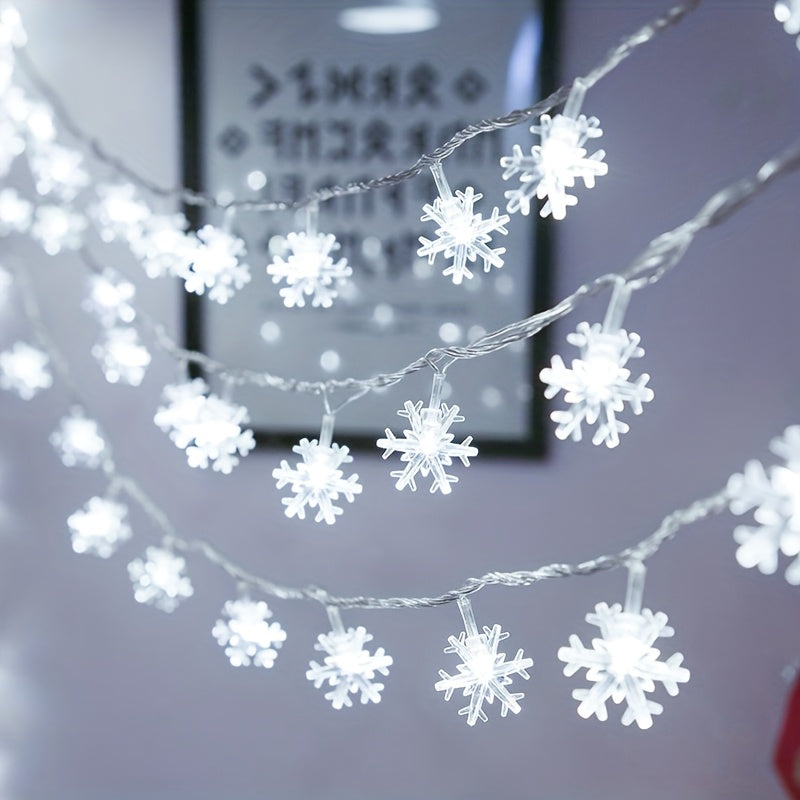 Snowflake LED String Lights for Christmas and Winter Party Decor, Warm White or Multicolor Options with 10, 20 or 40 LEDs, Batteries Not Included