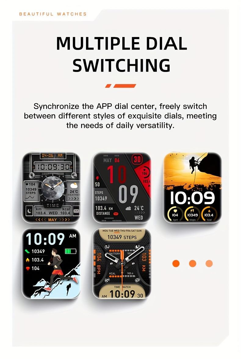 LED Flashlight Calling Smartwatch with Listed 2.02-Inch TFT Screen, Step Counting and Sleep Tracking Features, iOS Android Option for Everyday Wear